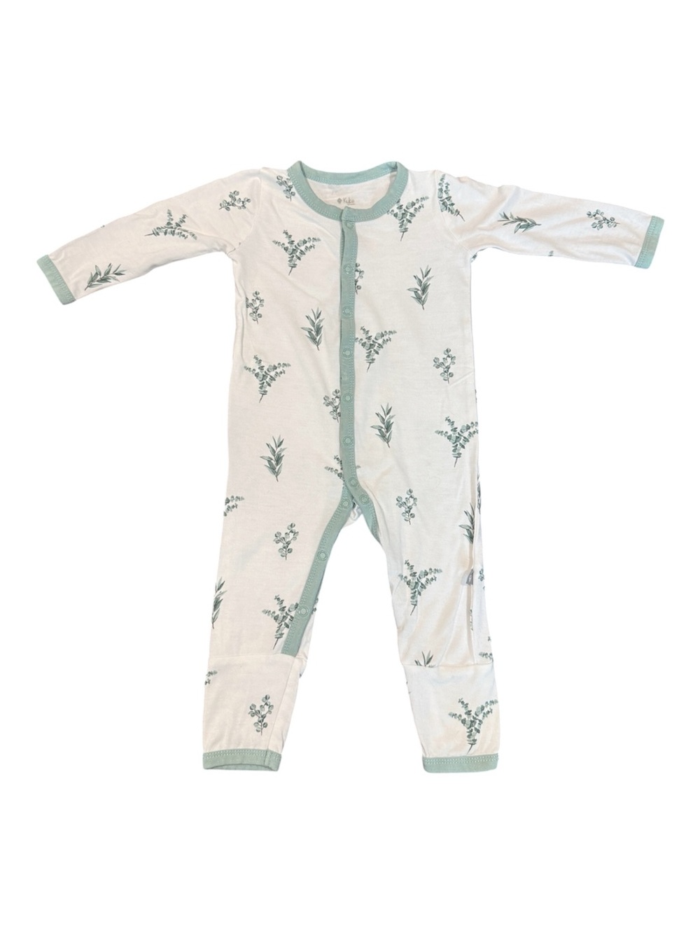 Kyte BABY White Footie with Eucalyptus Trim